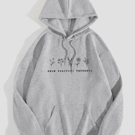 Men's Women Grow Positive Thoughts High Quality Grey Hoodie