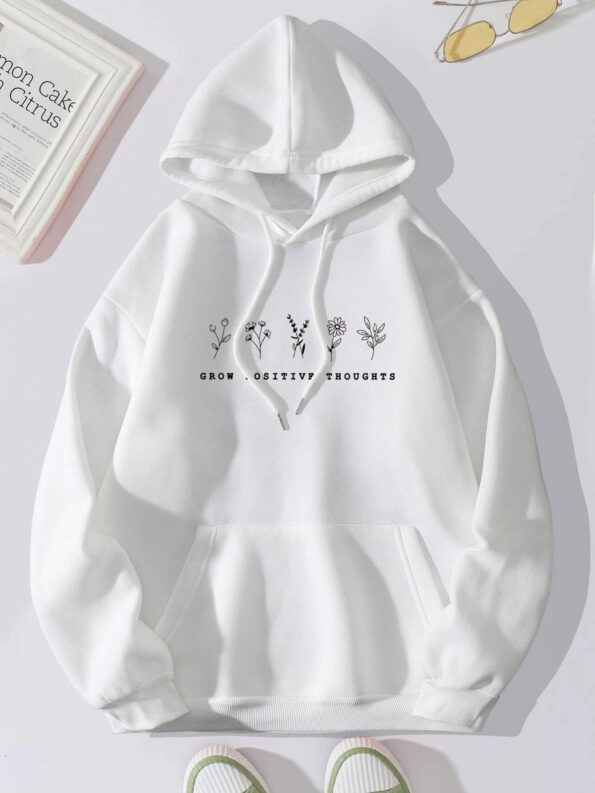 Men's Women Grow Positive Thoughts High Quality White Hoodie