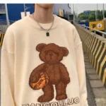 Men’s Women’s Cartoon Bear Jacquard Knitted Beige Sweatshirt