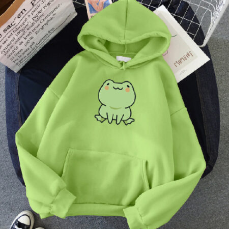 Men's Women's Kawaii Fat Frog Print Green Hoodie