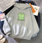 Men's Women's Kawaii Fat Frog Print Grey Hoodie