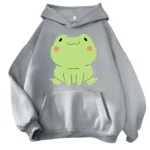 Men’s Women’s Kawaii Fat Frog Print Grey Hoodie