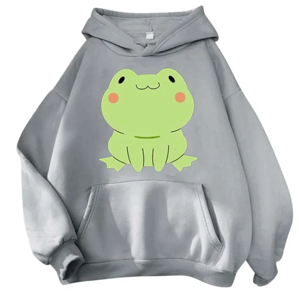 Men's Women's Kawaii Fat Frog Print Grey Hoodie