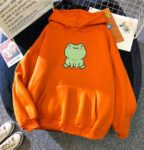 Men's Women's Kawaii Fat Frog Print Orange Hoodie