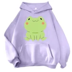 Men’s Women’s Kawaii Fat Frog Print Purple Hoodie