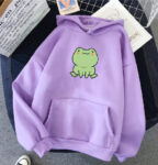 Men’s Women’s Kawaii Fat Frog Print Purple Hoodie