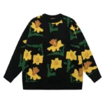 Men's Women's Sunflower Graphic Black Knit Sweatshirt f