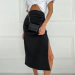Midi Solid High Waist Ladies Sweat Black Skirt