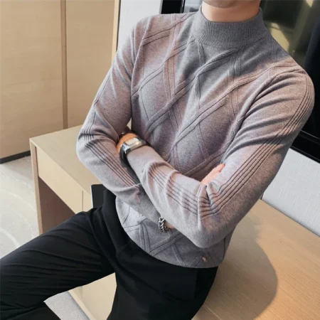 New Cashmere Half Turtleneck Men's Grey Knit Sweatshirt 2