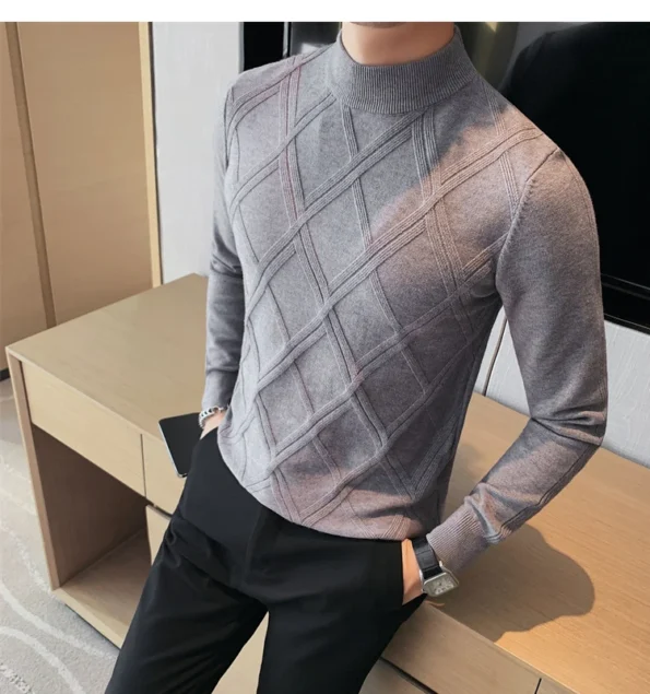 New Cashmere Half Turtleneck Men's Grey Knit Sweatshirt