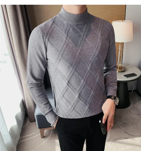 New Cashmere Half Turtleneck Men's Grey Knit Sweatshirt