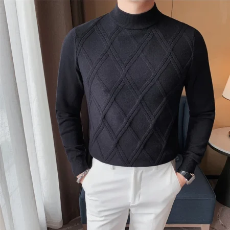 New Cashmere Half Turtleneck Men's Knit Black Sweatshirt