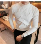 New Cashmere Half Turtleneck Men's Knit White Sweatshirt