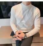 New Cashmere Half Turtleneck Men’s Knit White Sweatshirt