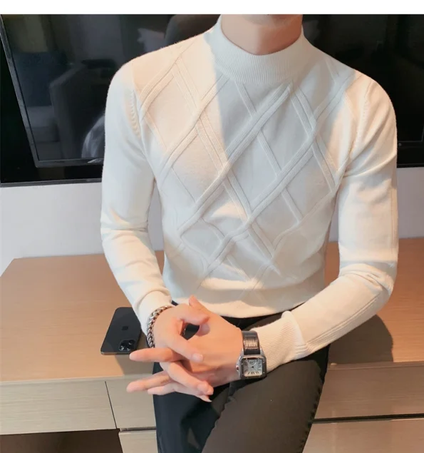 New Cashmere Half Turtleneck Men's Knit White Sweatshirt