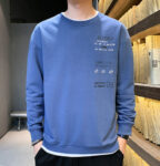 New Trendy Casual Sleeve Solid Soft Comfortable Men Blue Sweatshirt