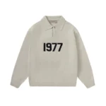 Polo V-neck 1977Jacquard Men Women Oversize Knit Beige Sweatshirts