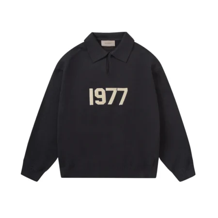 Polo V-neck 1977Jacquard Men Women Oversize Knit Black Sweatshirts