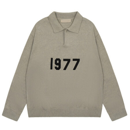 Polo V-neck 1977Jacquard Men Women Oversize Knit Grey Sweatshirts