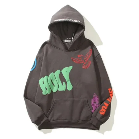 Stylish and Comfortable Styrofoam Graffiti Print Brown Hoodie