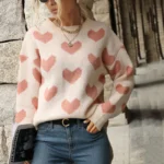 Women's Pullover Casual Pink Love Long Sleeve Knitted Sweatshirt 1