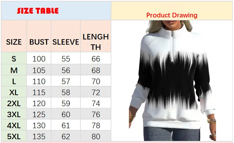 Gradual Color Printed Casual Men Women White Black Sweatshirt Size