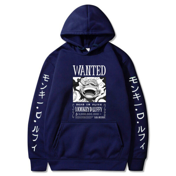 Men-Women's Wanted Anime Trend Graphic Navy Blue Hoodie