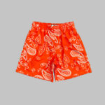 Men's Mesh Print Casual Basketball Orange Shorts