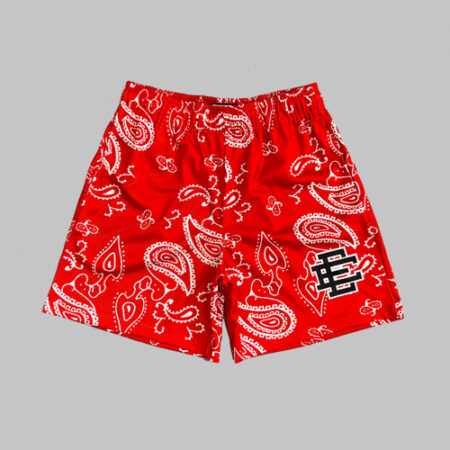 Men's Mesh Print Casual Basketball Red Shorts